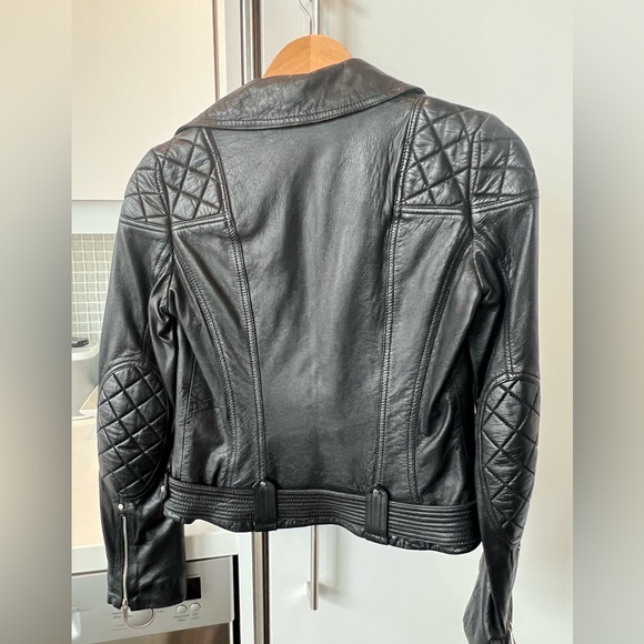 Karen Millen Black Leather Biker Jacket - Size 2 - Picture 3 of 3